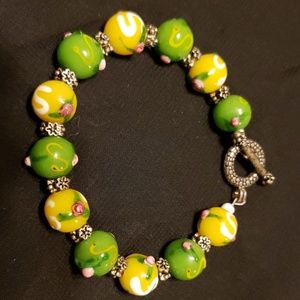 Green and Yellow Lampwork beads